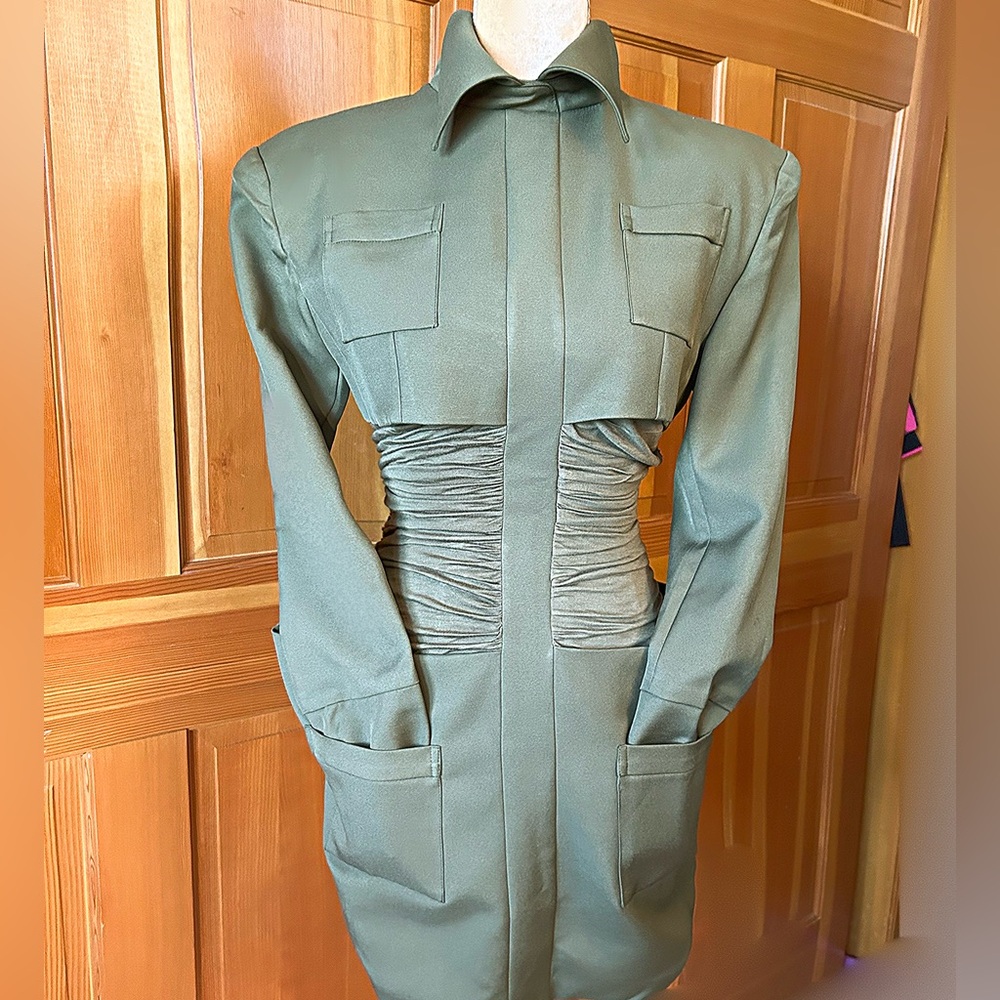 Army Cape Designer Mini Dress. - Picture 7 of 17